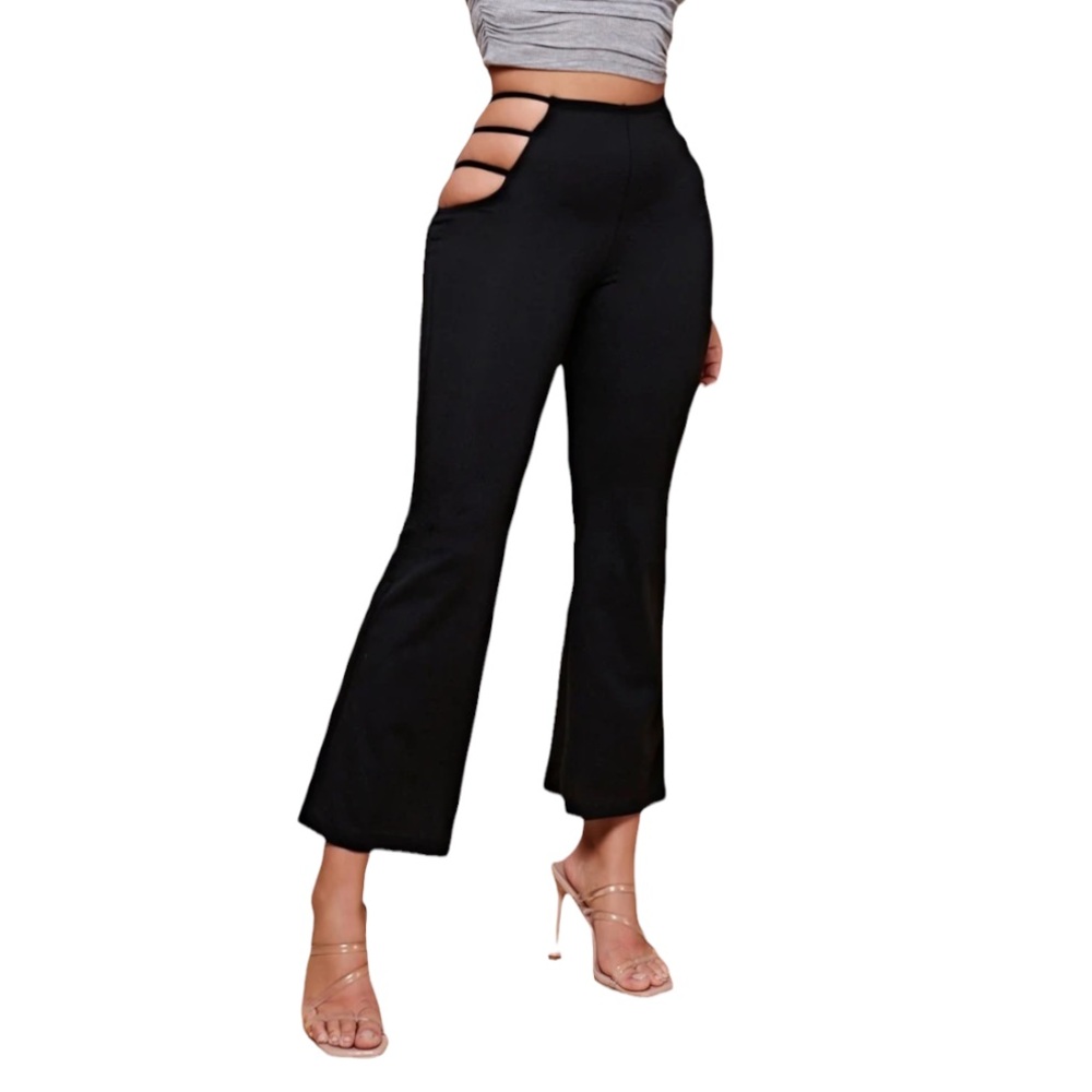 SHEIN Black Ladder Cut Out Flare Leg Fun Pants Sz. L